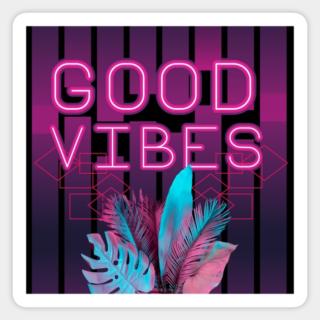 Tropical Summer Neon Good Vibes Aesthetic with Monsteras Palm and Banana Leaves Sticker by PodByAsh